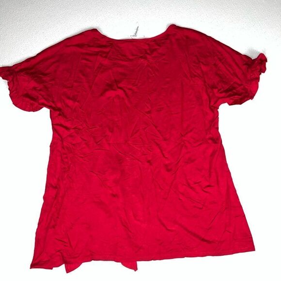 NY Collection Red Ruffle Trim Split Hem Top XL NWT - Picture 7 of 9